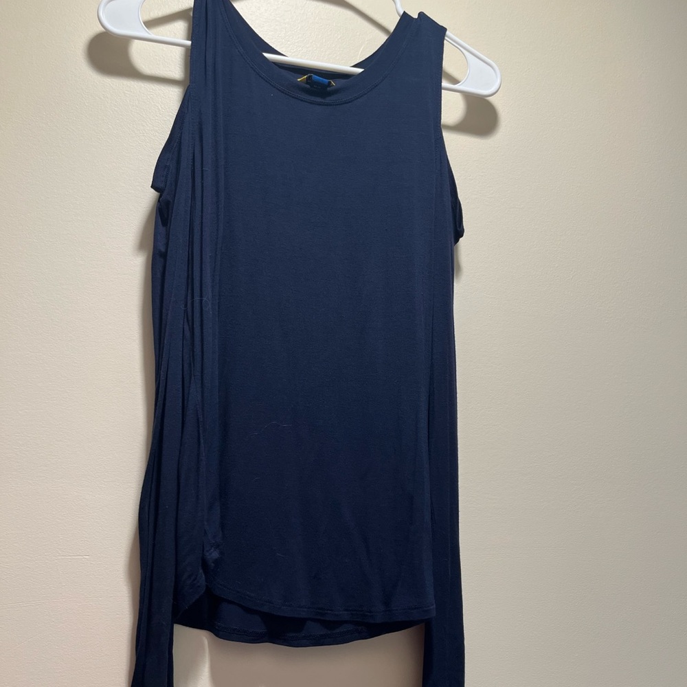 Medium blue cold shoulder top